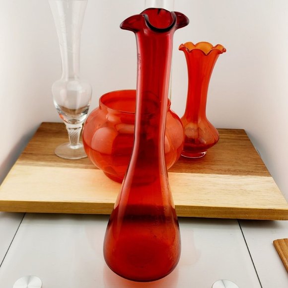 Lot of 5 Unique Vintage Art Glass Blown Vases mismatched color mixed styles - Picture 10 of 10